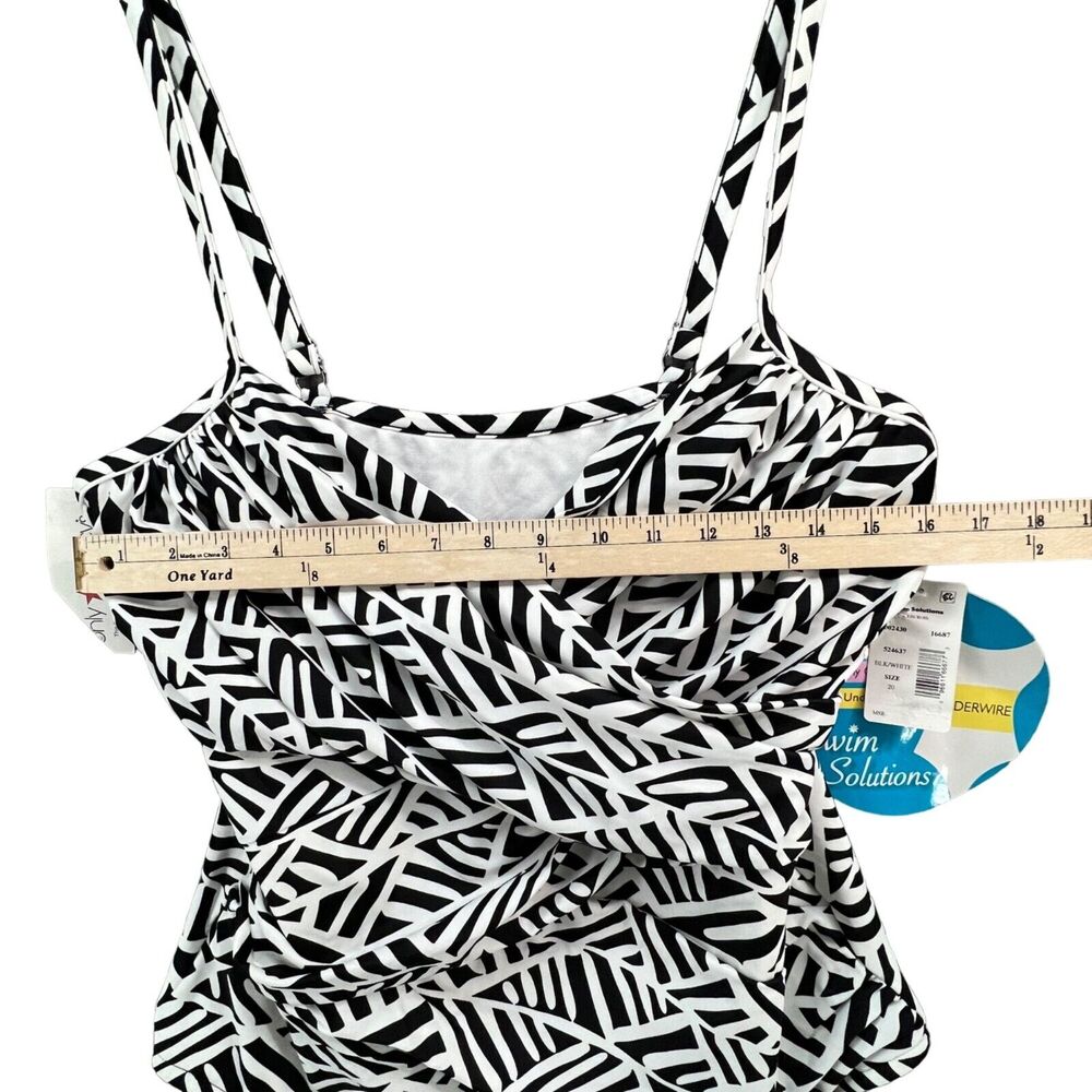 Swim Solutions Swimsuit Womens 20 Black White Ruched Underwire Tummy‎ Control - Picture 5 of 15